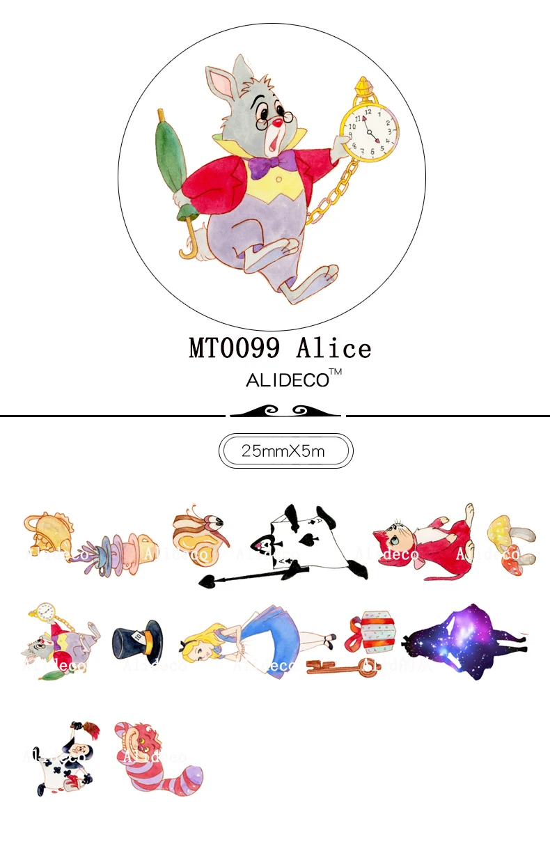 MT0099 Alice 1 шт. alidco васи декоративные ленты Alice Fox ShouShi маска клейкие ленты DIY Бумага Скрапбукинг наклейки - Цвет: MT0099 Alice