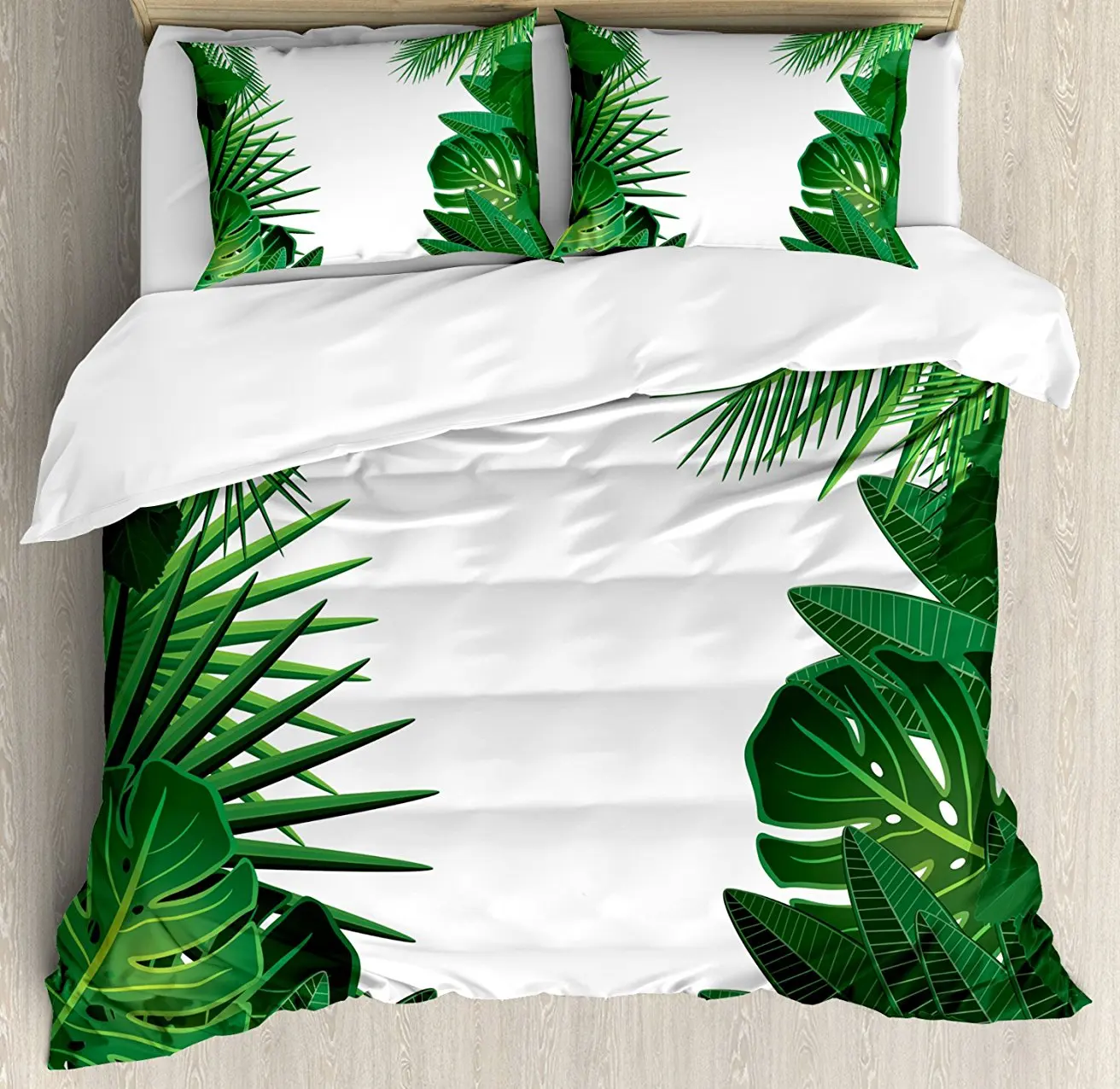 

Leaves Duvet Cover Set Exotic Fantasy Hawaiian Tropical Palm Leaves with Stylish Floral Graphic Art Decorative Bedding Set