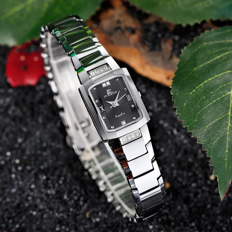 Black Diamond 15071 Модные элегантные женские часы из вольфрамовой стали с квадратным бриллиантом, швейцарские Кварцевые женские наручные часы, водонепроницаемые парные часы - Цвет: Black Diamond 15071