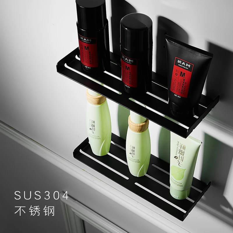 

Black bathroom storage rack 304 stainless steel bathroom home wall mounted corner shelf Nordic bathroom accessories products