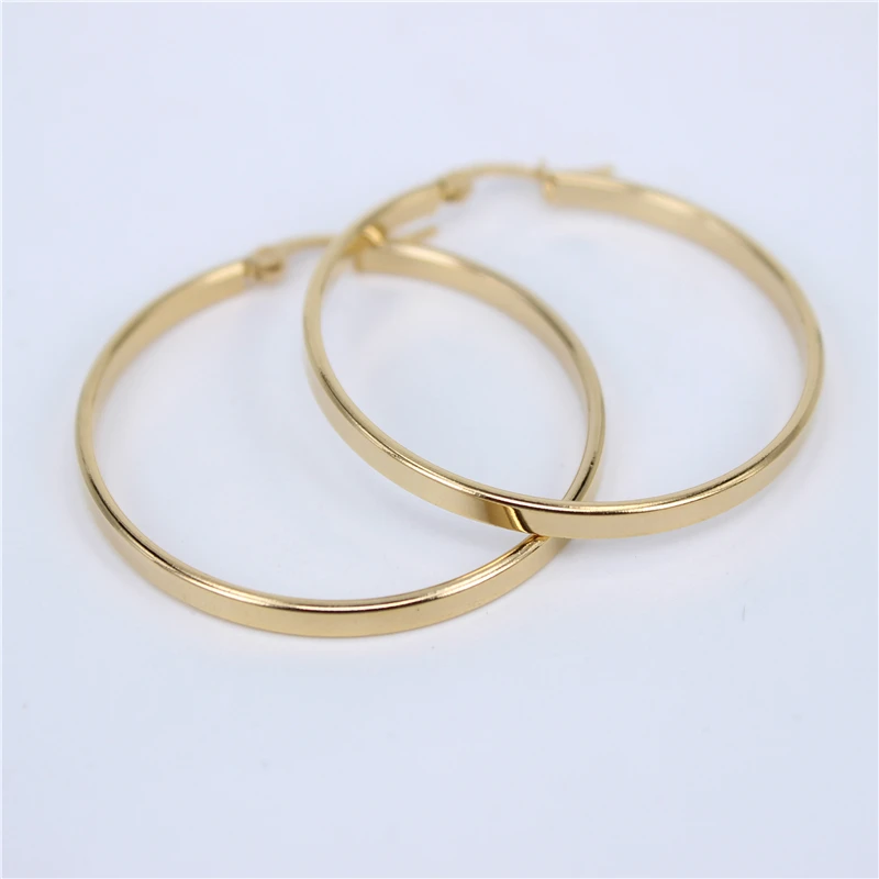 gold color 50MM MGUB диаметр 35 мм-55 мм Ювелирные изделия из нержавеющей стали большие хрустальные серьги-кольца круг цвет золотой круглые серьги для женщин LH505 - Окраска металла: gold color 50MM
