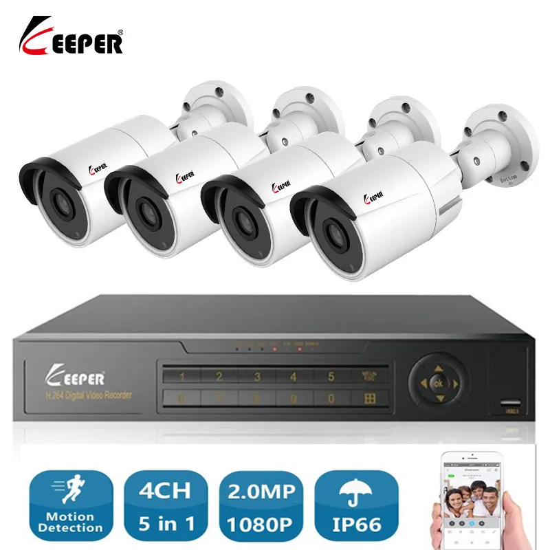 

Keeper H.264 4CH 1080P 5 in 1 AHD DVR Kit CCTV System 4PCS 1080P IR AHD Camera Waterproof bullet Security Surveillance Set