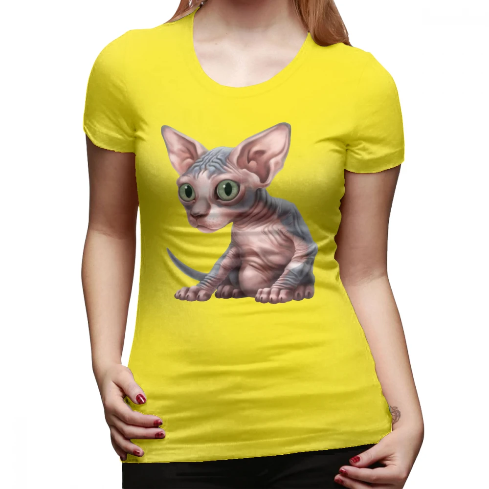 Футболка со сфинксом Cat-a-clism Sphynx Kitten, серая футболка с круглым вырезом, женская футболка с принтом Kawaii, короткий рукав, женская футболка большого размера - Цвет: Цвет: желтый