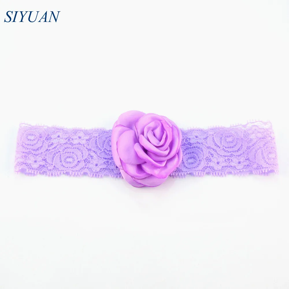 50 шт./лот эластичная Кружевная повязка на голову со сгоревшими атласными розами