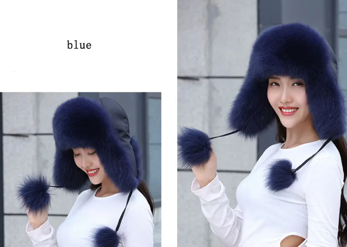 19 nuevo invierno ruso натуральный Лисий sombrero de piel caliente Venta caliente buena calidad piel de zorro bombardero sombreros g