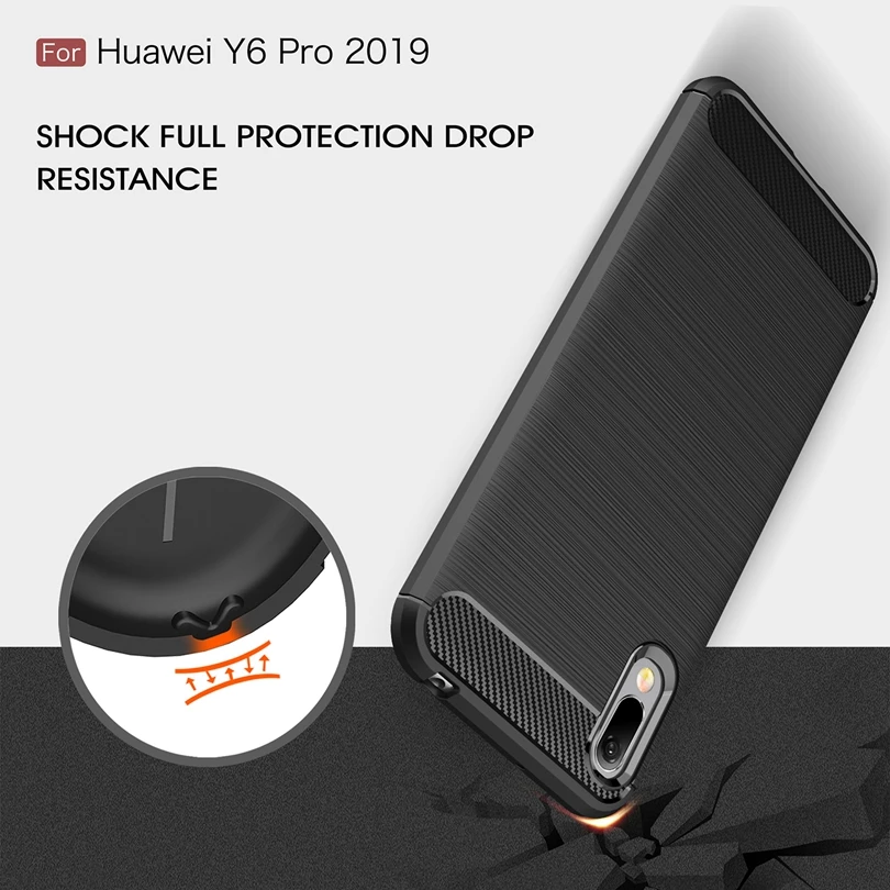 Чехол для Huawei Y6 Pro 2019 из углеродного волокна противоударный мягкий тпу матовый