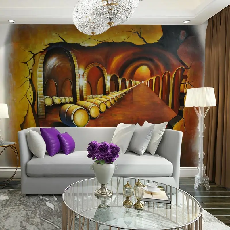 Домашний бар Декор настенная бумага 3D винтажный винный погреб картина маслом