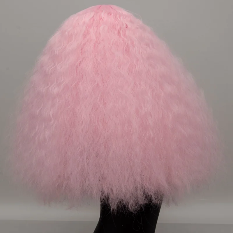 light pink Aisi 17 Цвета вьющиеся парик блондинка синтетические парики для косплея Розовый Красный Зеленый средней длины волос афро зеленый парик для Для женщин - Цвет: light pink