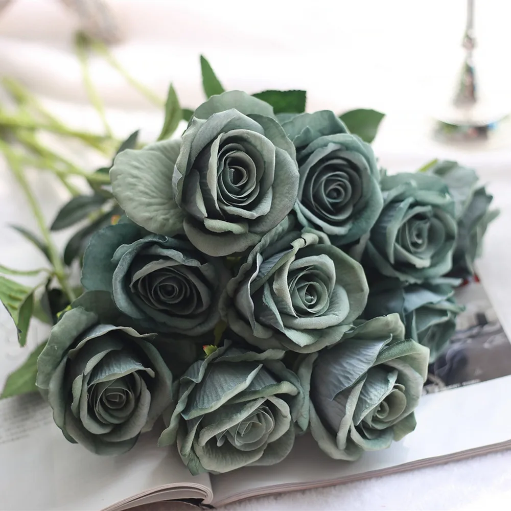 1 ветка Шелковый Искусственный цветок синяя Роза вечерние НКИ дома свадьбы сада