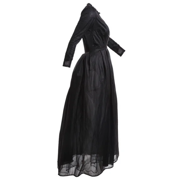 2023 New High Quality Sexy Gothic Lace High Waist Sheer Jacket Long Dress Gown Party Costume Lady Autumn Dress Black images - 6