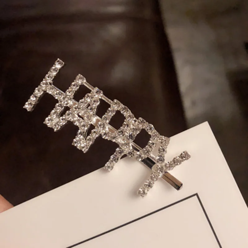Happy Crystal 1 шт. буквы из кристаллов блестящие заколки для волос стразы заколка из сплава персональные слова сексуальные милые девушки шпильки аксессуары головные повязки 36 - Окраска металла: Happy Crystal