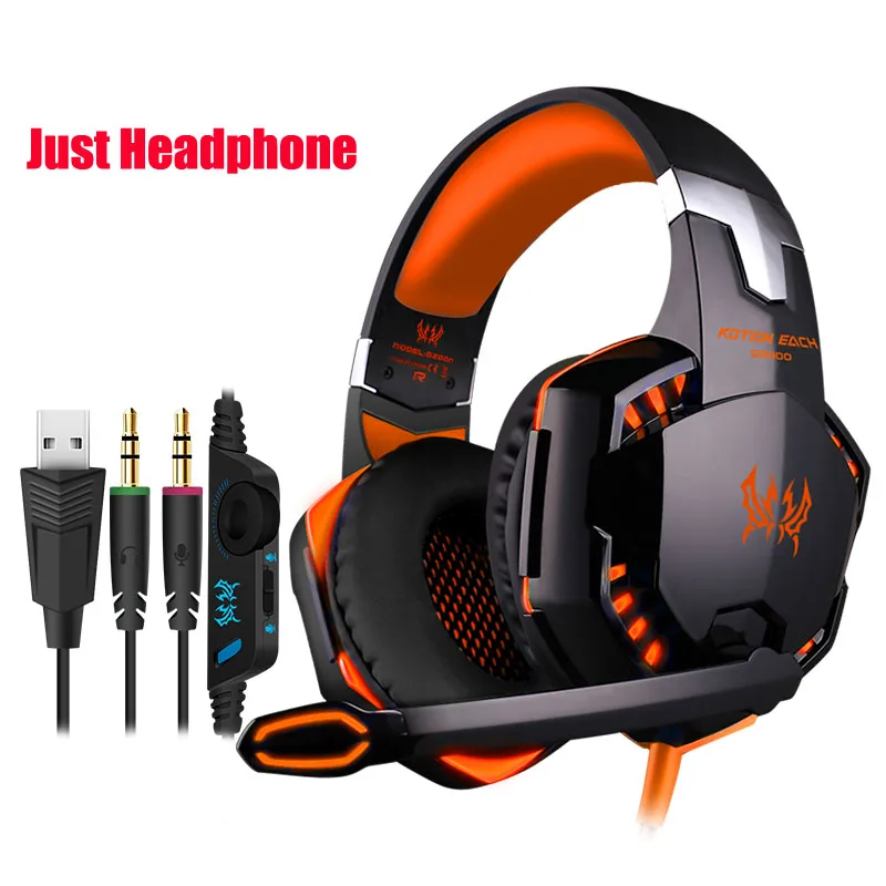 kotion each G2000 игровые наушники с микрофоном для компьютера пк наушники игровые со Светом 3.5 мм Проводной гарнитура Глубокий Бас Уменьшения Шума - Цвет: Orange