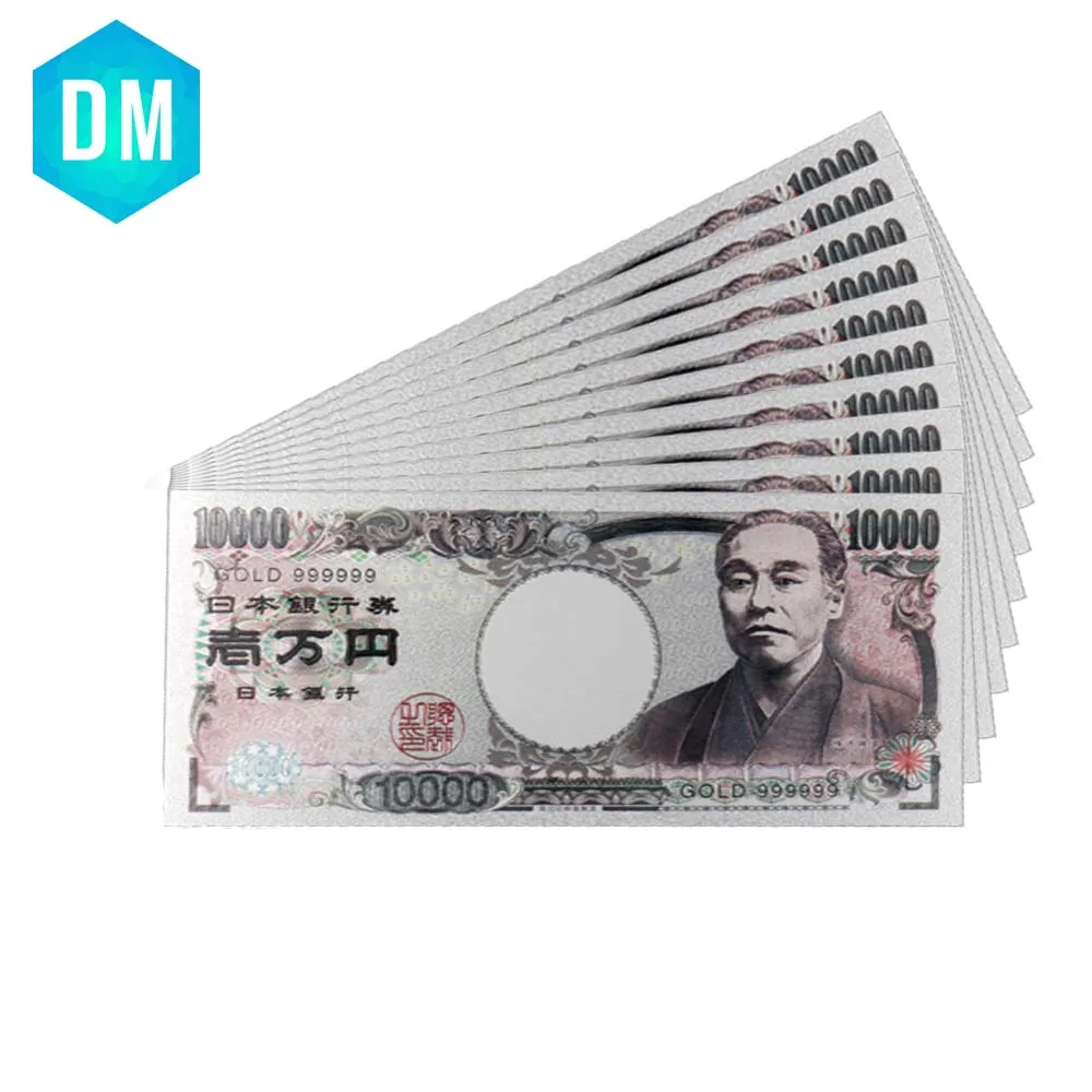 

Holiday Gifts 10 Thousand Silver Banknote Collectible Color Note Money Japan FengShui Curreny Bill Note Art Ornament 10pcs