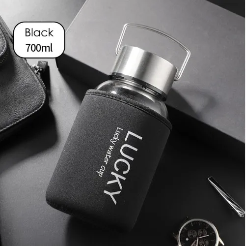 black 700ML Горячая Распродажа 1800 мл стеклянная бутылка для воды спортивная уличная большая емкость бутылка для воды 304 нержавеющая сталь чайная бутылка-инфузор для спорта рукав для бутылки - Цвет: black 700ML