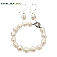 sell well wonderful white small baroque real natural cultured pearls bracelet bangle hook earring set for girl women good luck