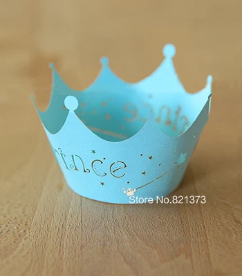 

Free Shipping blue prince crown cake cup cupcake wrapper, paper muffin cups liners wrappers decoration for boy birthday party