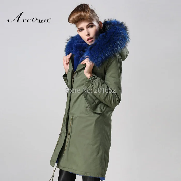 Женская зимняя теплая парка из енота Высококачественная искусственного меха