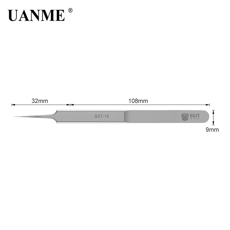UANME BST-18-19, ультра точные пинцеты, нержавеющая сталь, изогнутые, прямые, FlywireTweezers, плоскогубцы с тонким наконечником, очень острые иглы