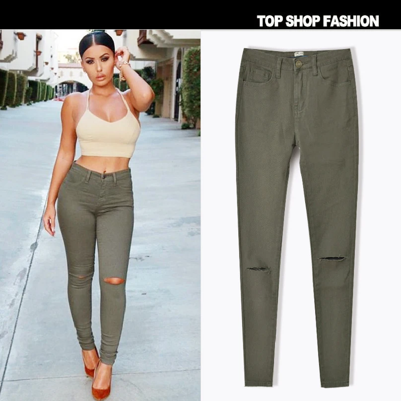 Liva Girl Fashion Women Jeans pants Popular mendicant to break the high waist elastic jeans of cultivate one's morality |