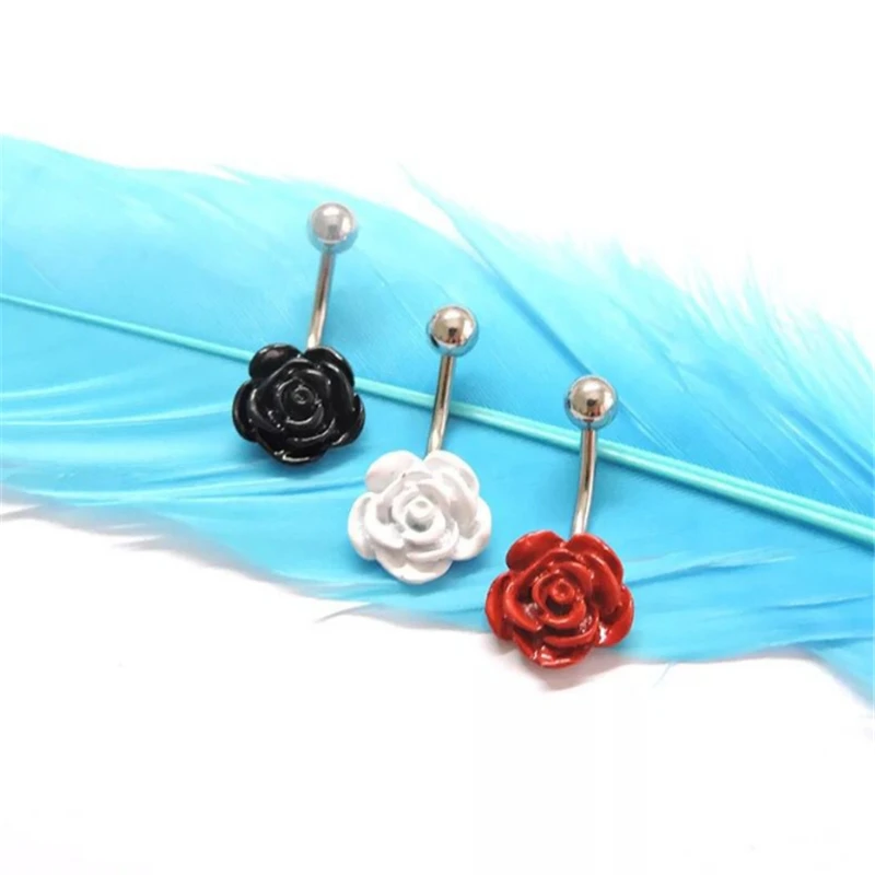 Retro New Style Surgical Steel Dangle Navel Rings Rose Flowers Bars Fashion Women Belly Button Ring Piercing Body Jewelry |
