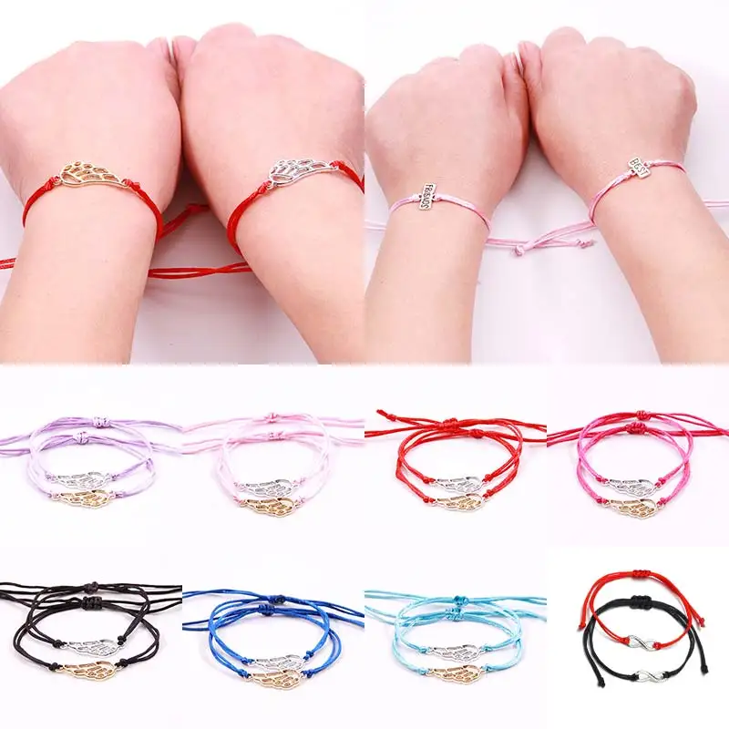 

2PCS/Set Exquesite Couples Graceful Lucky Wings Best Friends 8 Shaped Lovers Together Forever Love Red Rope Bracelets Adjustable