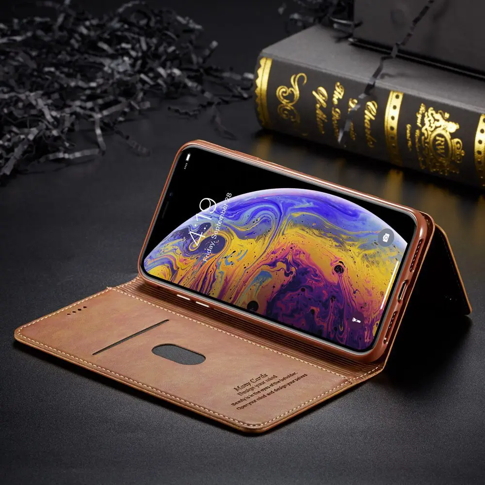 Роскошный кожаный чехол-книжка KISSCASE для iPhone XS MAX XR мульти-держатель карт чехол