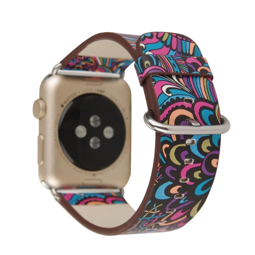 Кожаный ремешок для часов Apple Watch 44 мм 40 42 38 серии 4 3 2 1 с цветочным принтом наручные