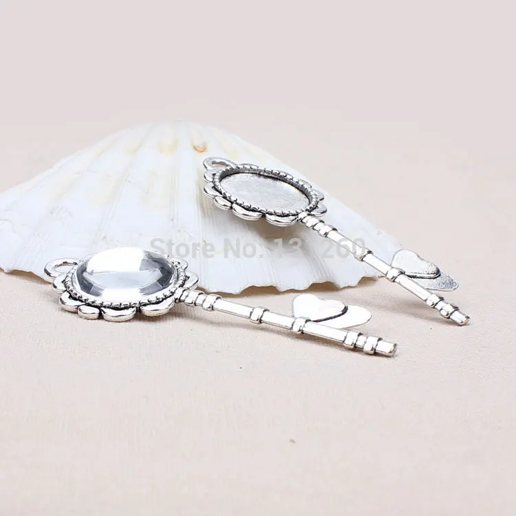

MEIBEADS Jewelry Accessories Findings Key Shape for DIY Necklace Pendant Base Cameo 10pcs/lot Antique Silver Color Charm UF1027