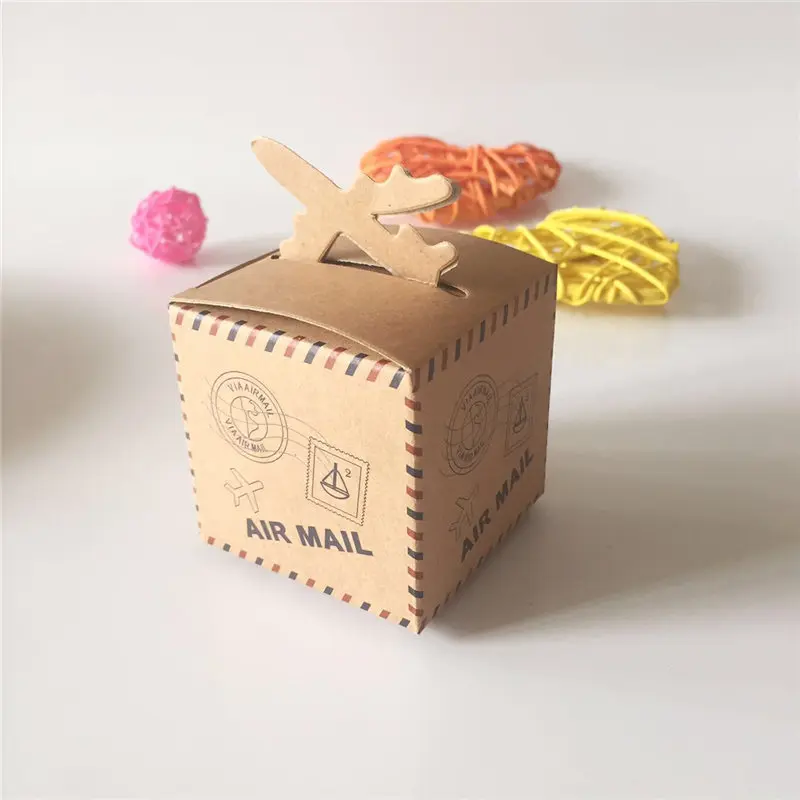

50pcs/lot DIY Air Mail Plane Aircraft Airplane Style Kraft Paper Candy Boxes Party Gift Boxes for Wedding Birthday Party Xmas