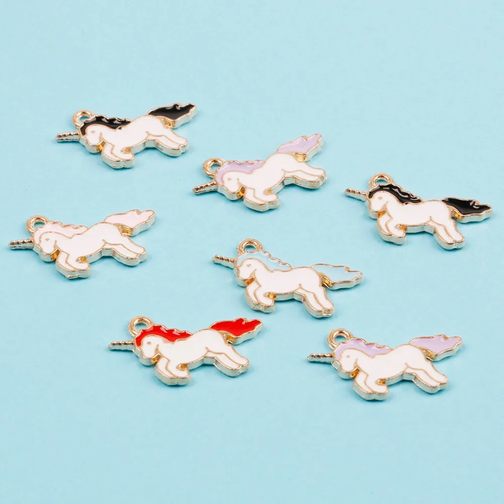 10шт./лот Золотого Цвета Цинкового Сплава Эмалированная Подвеска Единорога Размером 14x21мм для Создания Браслетов, Ожерелий, Изготовления Ювелирных Изделий, DIY Серьги.