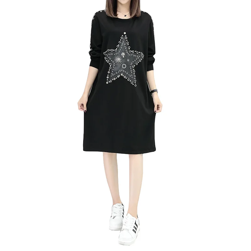 2018 корейское зимнее женское платье большого размера свободные черные толстые