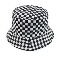 bucket hat two sided harajuku black white lattice fisherman hat ladies leisure sun hat male street tide basin cap hip hop cap