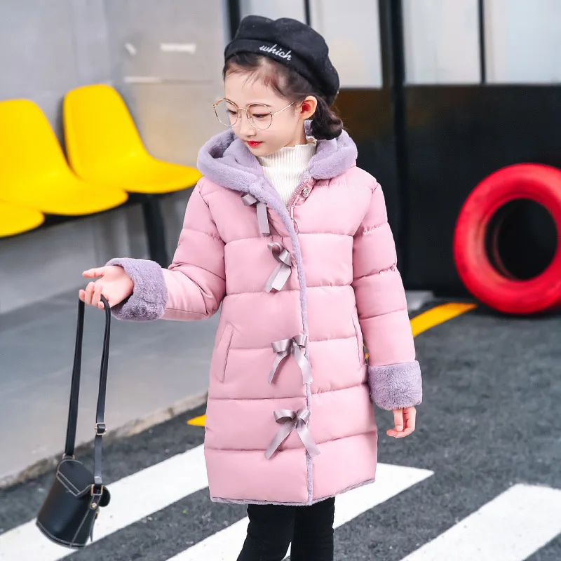 

Girls Outerwears Casual cotton Girl jackets Winter Kids girl Long Soild Zipper Bow Coats 4 6 8 10 12 14 Year Children Clothing
