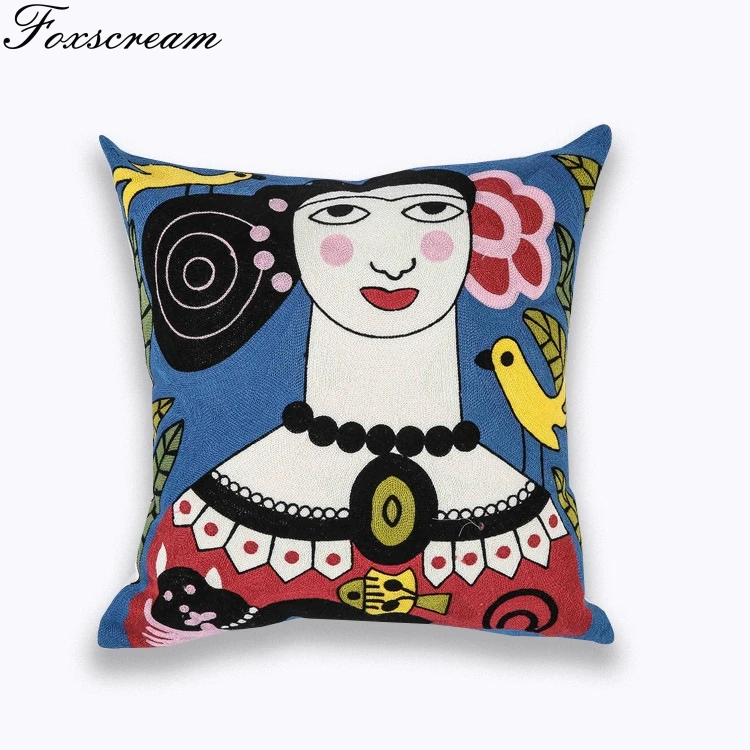 Embroideried Cushion Cover Home Decor Embroidery Canvas Cotton Square Throw Pillows | Дом и сад
