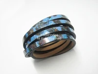 5mm blue glitter leopard leather cord flat 5x2mm pu leather cord