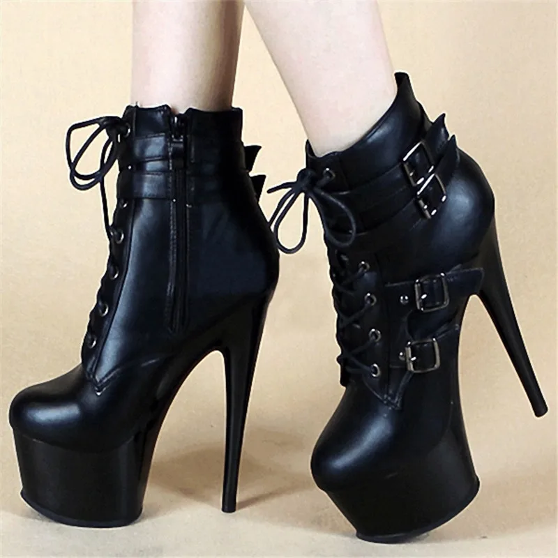 

women motorcycle boots fashion short boots buckle ankle boots 20cm high heels Platform shoes classic strappy winter boots black