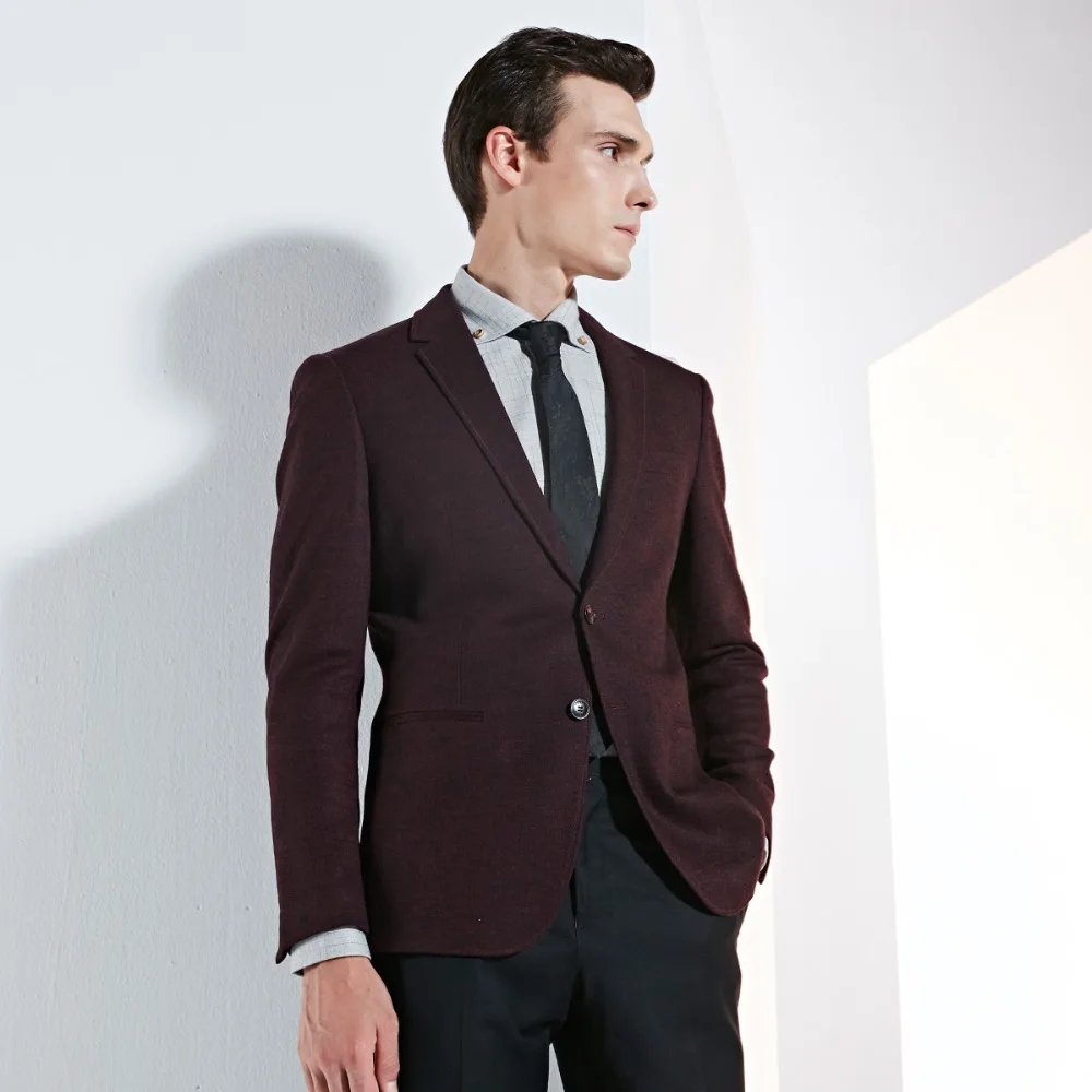 blazer men 80% wool high quality single breasted smart casual man blazer clothes 2018 autumn new full sleeve slim fit wine red