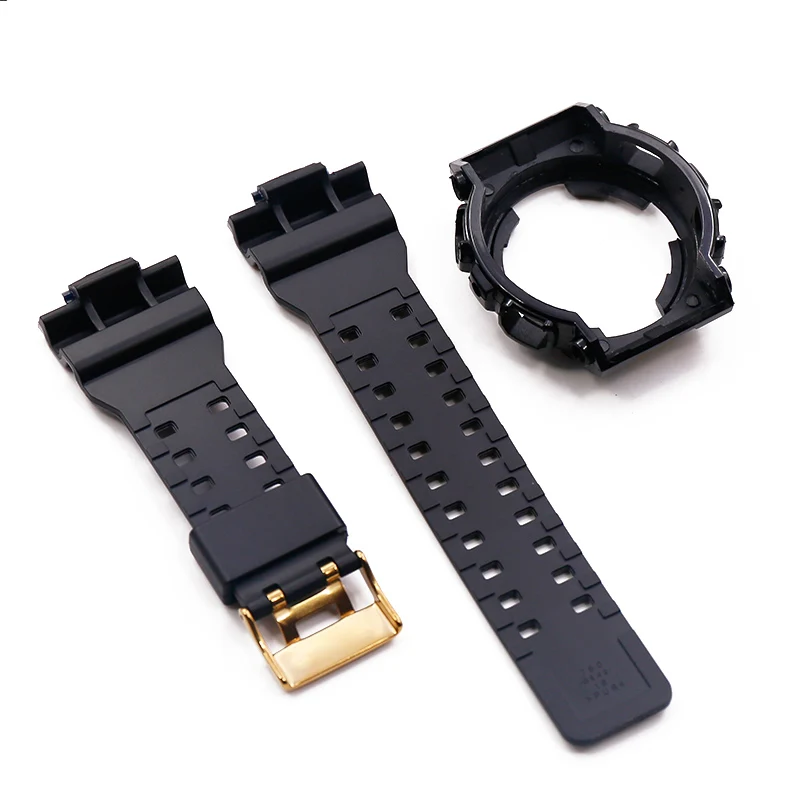 Аксессуары для часов Casio, глянцевый резиновый ремешок GSHOCK GLS GD GA110 GA100 GD120, мужской спортивный водонепроницаемый ремешок, черный, золотой чехол для костюма
