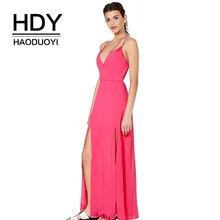 Женское вечернее платье HDY Haoduoyi розовое длинное с раздельным