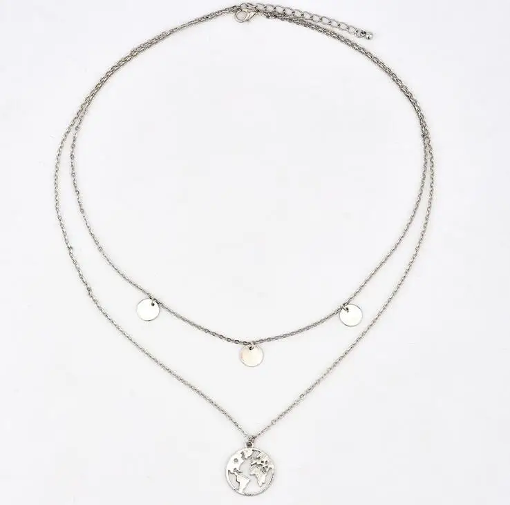 618 Global Map Double ChainsPendant Necklaces Women Statement Collar Necklace Mujeres Choker Bijoux Jewelry Gift N5103 | Украшения и