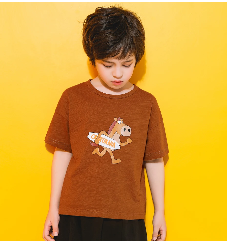 Pioneer kids/Летняя футболка Топ с короткими рукавами для мальчиков, Детская футболка женские вязаный свитер с длинным рукавом и изображением мультфильмов, хлопковые футболки, одежда для детей BDT910103