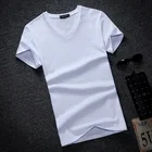 Модная Летняя мужская футболка, хлопковая Футболка с V-образным вырезом и коротким рукавом для фитнеса, однотонная мужская футболка, повседневная мужская уличная одежда, женская футболка