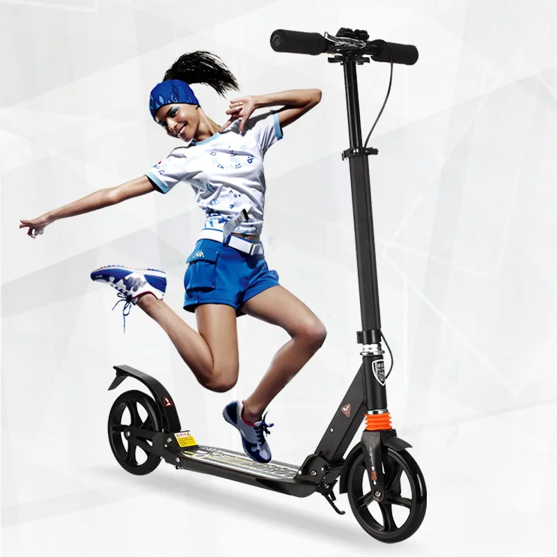 Складной двухколесный скутер для взрослых с 3 регулируемыми шестернями черный