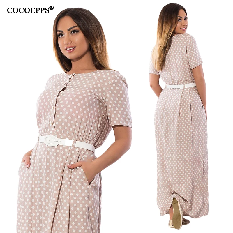 Осень, женское платье, 5XL, 6XL, в горошек, макси, шифон, размера плюс, винтажное, элегантное, пляжное платье, большие, большие размеры, длинные платья