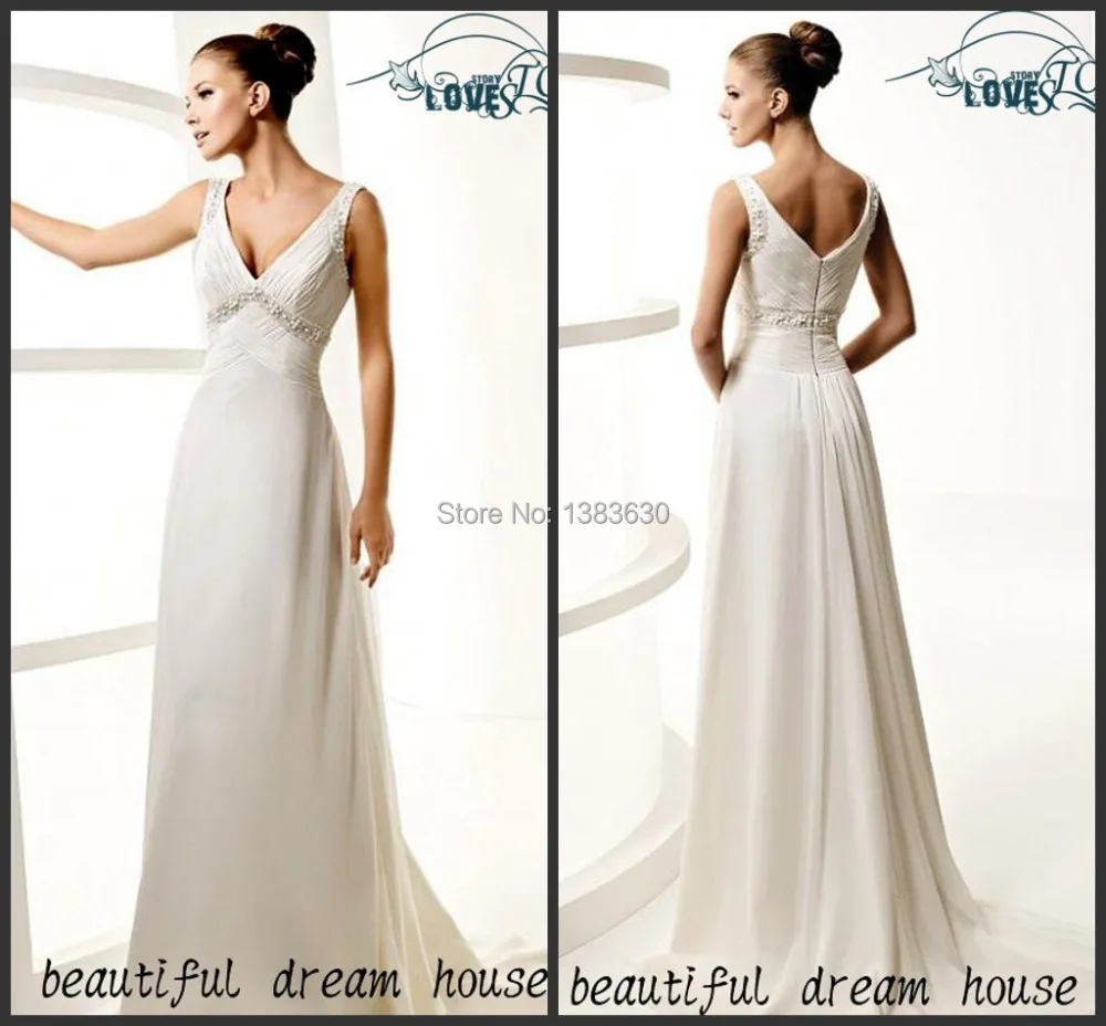 Free shipping 2014 newest sexy fashion beautiful V-Neck A Line Sweep Train Zipper sleeveless Beads Classic princess style | Свадьбы и
