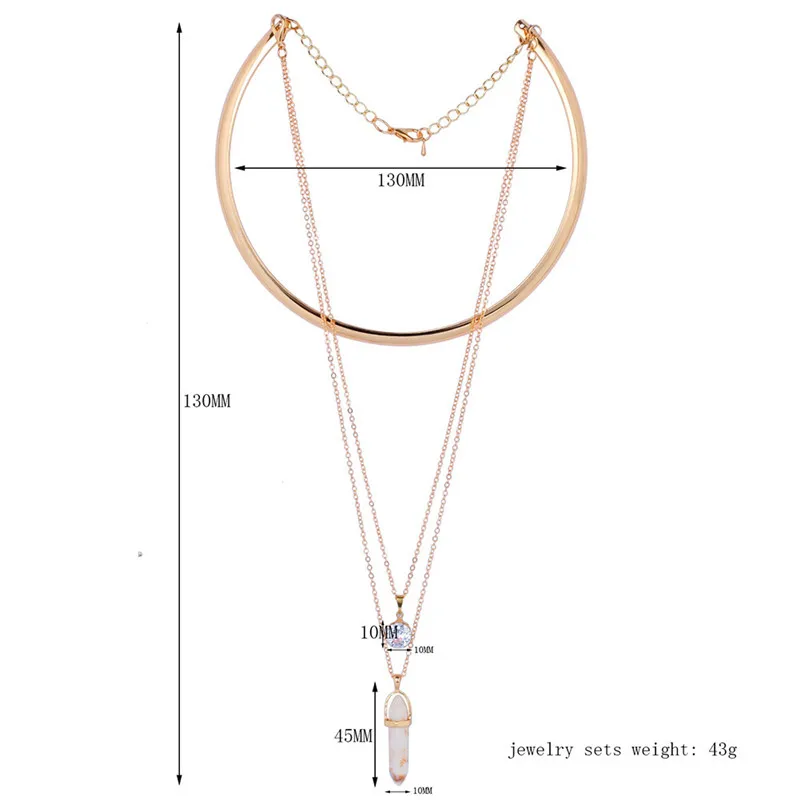[JIMORE] Fashion Womens Chokers Necklaces Hexagonal Natural Stone Pendant Multilayers Torque Collier Femme Gold Color Chocker | Украшения и