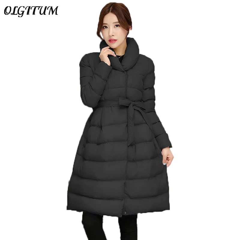 

Hot Sale 2019 Winter new Women Jacket Medium-Long section Down Loose Cotton Coat with belt thicker warm Outerwear 4 colors