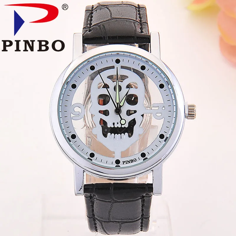 New Brand Men Watches Skull Imitation Skeleton Watch Faux Leather Analog Quartz Fashion Causal Mens Clock reloj de hombre | Наручные часы