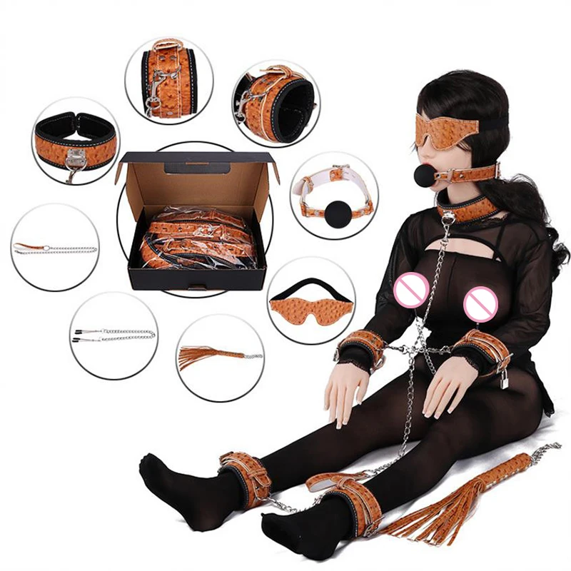 Взрослые игры 8 шт./компл. ПВХ кожа Крокодил зерна наручники кнут воротник БДСМ