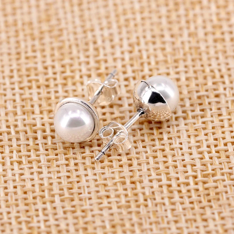 New Original 100% 925 Sterling Silver Elegant Beauty Stud Earrings Freshwater Pearl Brincos Earing Ear For Women Fashion Jewelry | Украшения